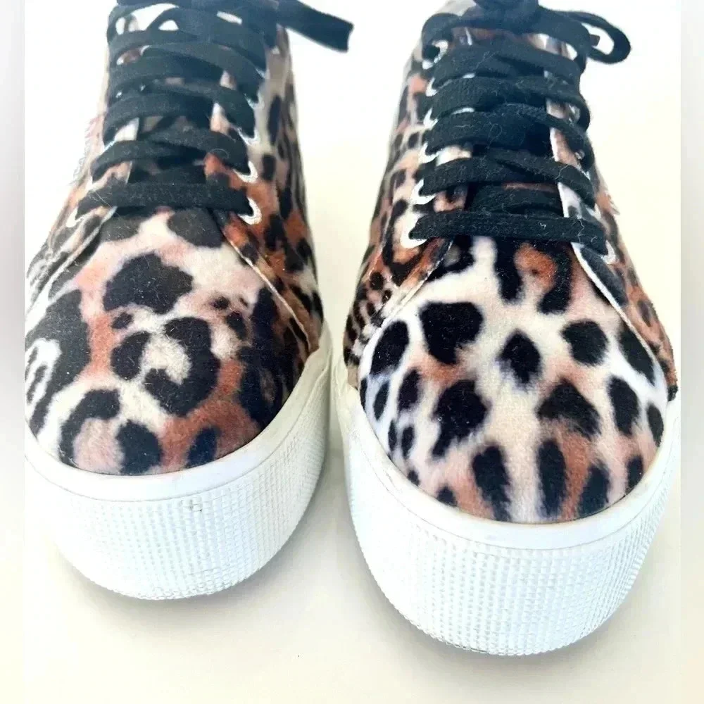 Superga Velvet Leopard Print Chunky Platform Lace-Up Sneakers Size‎ 39.5